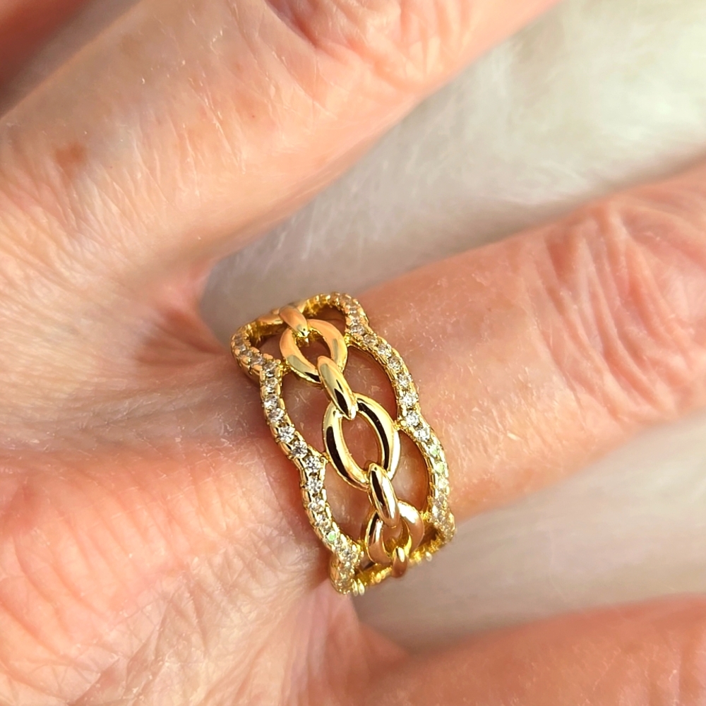 💛 New Chainlink Ring 18K Gold-plated with Pave Stones 💛
